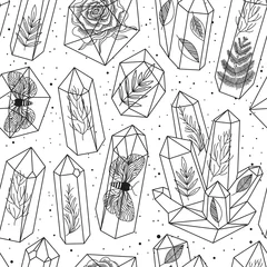 Wall murals Terrarium plants Gems, crystals seamless pattern vector