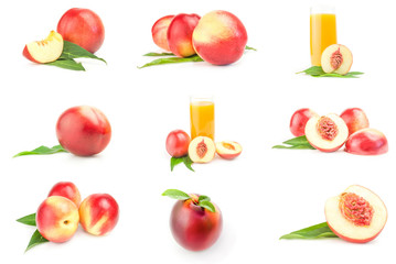 Set of juicy ripe peaches isolated on white
