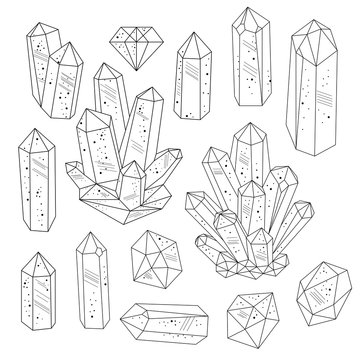 Gems, Crystals Line Art Vector