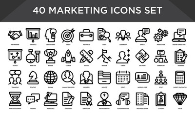 Vector set of 40 marketing and business strategy icons