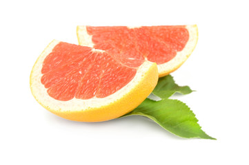 Two slices of grapefruit isolated on white background cutout