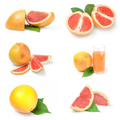 Collage of grapefruit isolated on a white cutout