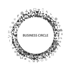 A set of black and white icons set shaped as a circle with a title Business circle. Vector illustration