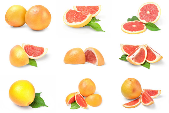 Collage of grapefruit close-up isolated on white background