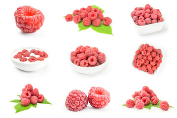 Set of raspberry fruit on a white background