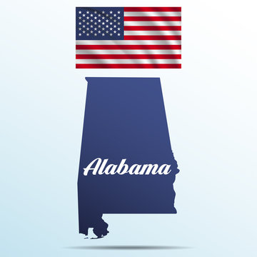 Alabama state with shadow with USA waving flag