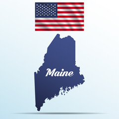 Maine state with shadow with USA waving flag