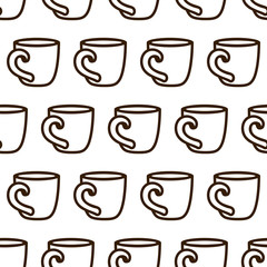 Coffee cup seamless pattern. Cute vector black and white coffee cup pattern. Seamless monochrome coffee cup pattern for fabric, wallpapers, wrapping paper, cards and web background.