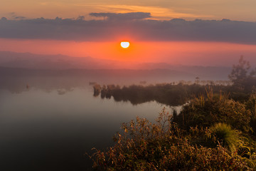 Fototapeta premium Sunrise or sunset over the lake.