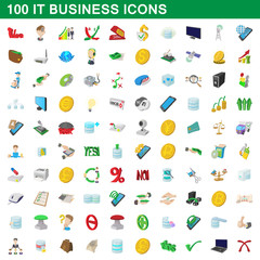 100 it business icons set, cartoon style