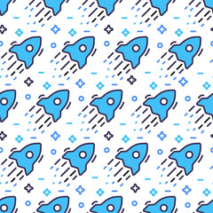 Space seamless pattern with rockets and stars
