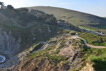 Lulworth Cliffs near the village of West Lulworth in Dorset, Southern England
