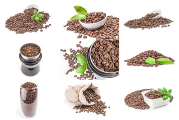 Group of roast coffee isolated on a white background with clipping path