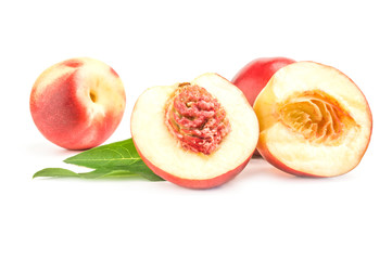 Beautiful ripe peaches on a white background. Clipping path