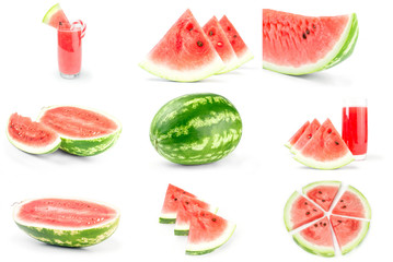 Collage of Green watermelon on a white background cutout