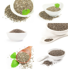 Set of chia seeds isolated over a white background