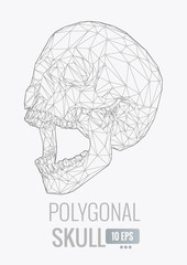 Monochrome low polyskull illustration on white BG