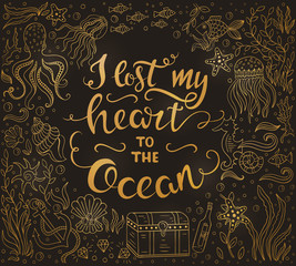 Fototapeta na wymiar Ocean lettering gold illustration
