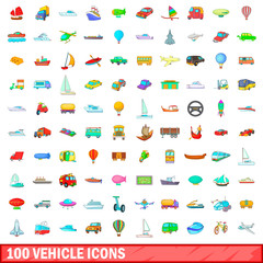 100 vehicle icons set, cartoon style