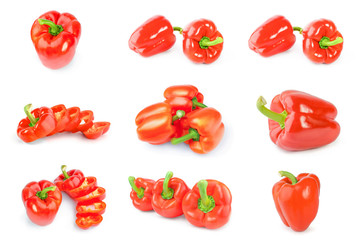 Collage of sweet peppers close-up isolated on white background