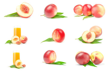 Set of juicy ripe peaches isolated on a white background with clipping path