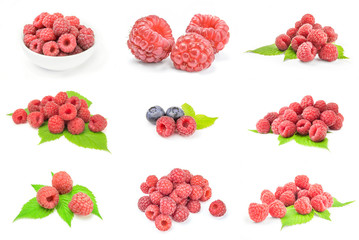 Set of sweet raspberry on white
