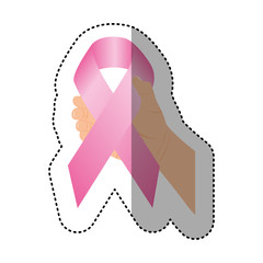 hand holding up breast cancer symbol, vector illustration design