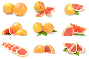 Collection of grapefruit isolated on a white background with clipping path