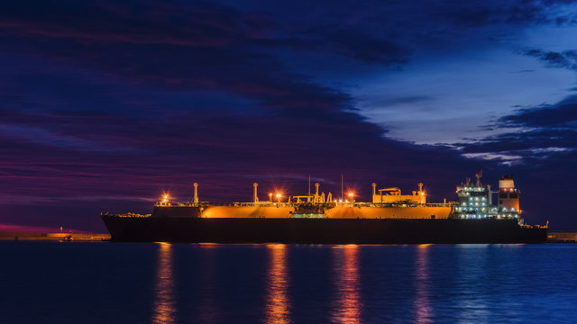 LNG TANKER AT DAWN IN SWINOUJSCIE - Sunrise in the sea port