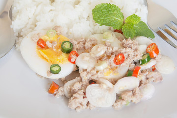 boiled eggs spicy and rice