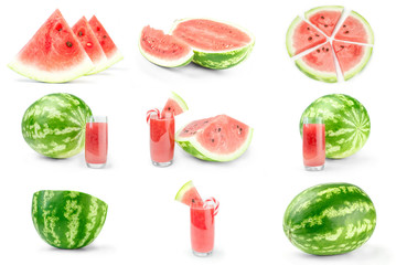Collection of Sweet watermelon close-up on white