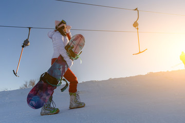 Photo of girl with snowboard,