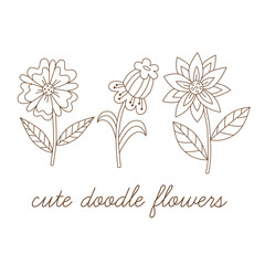 Flowers doodle drawn cute plants floral vector set