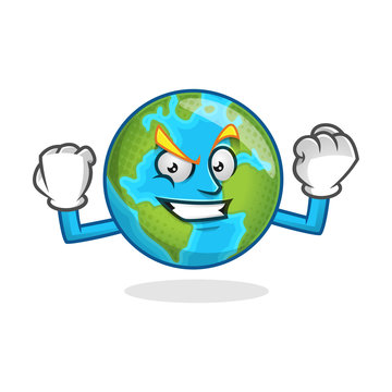 Strong and Confident earth mascot, earth character, earth cartoon vector 
