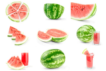 Collection of Fresh watermelon isolated on a white background cutout