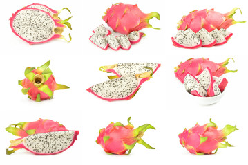 Collection of dragon fruit isolated on a white background