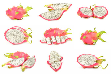 Collage of dragon fruit on white