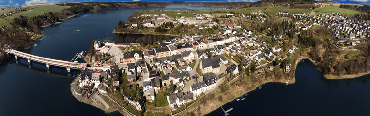 aerial view saalburg thuringia germany saale river town