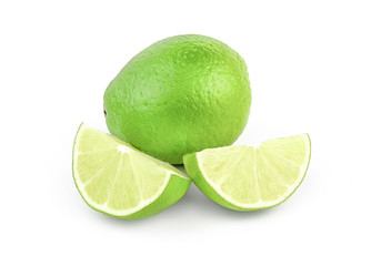 Fresh lime and slice, isolated on white background cutout