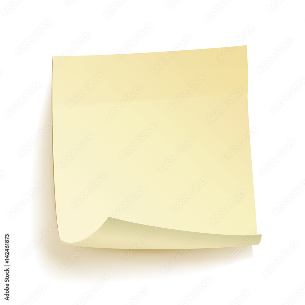 Poster paper work notes isolated vector. realistic yellow paper sticker on white background with soft shado