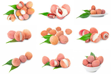 Set of lychee isolated on white