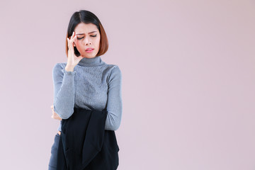 Modern business women confident pose with space pink background, Business woman standing, Asian people young beautiful businesswoman smile. space pink background for texture