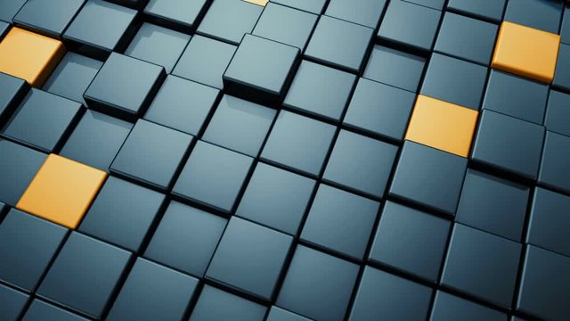 3D looping animated background of black and yellow cubes