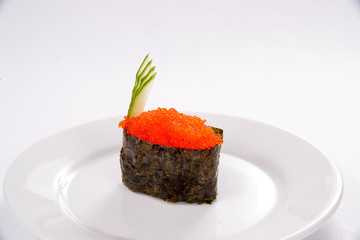 Traditional Japanese cuisine, gunkany on white background
