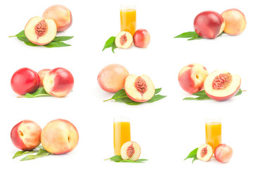 Set of isolated peaches isolated on a white cutout