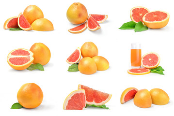 Collage of grapefruit isolated on a white background with clipping path