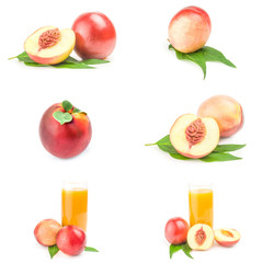 Set of beautiful ripe peaches isolated on a white background