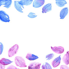 Watercolor hand painted blue and pink petals isolated on a white background