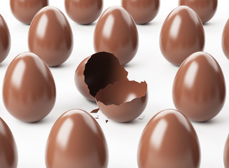 Uova di cioccolato con uovo aperto