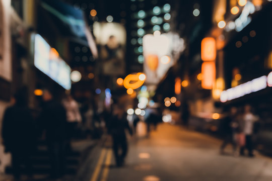 Fototapeta Abstract bokeh background of people at lan kwai fong on friday night 